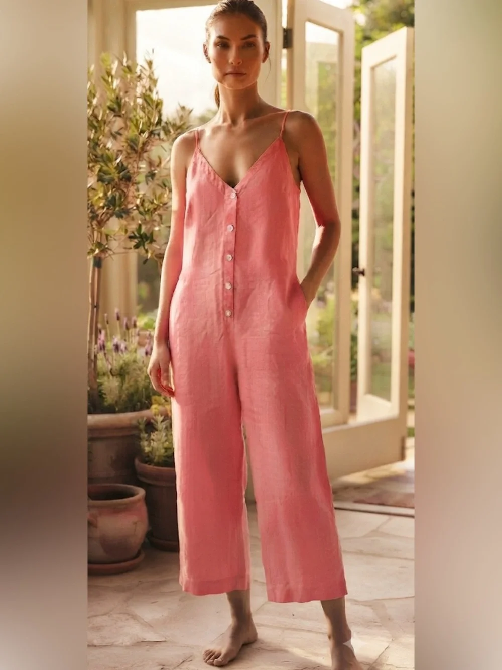Wilfred free Sleeveless light coral Button-Front Linen Jumpsuit